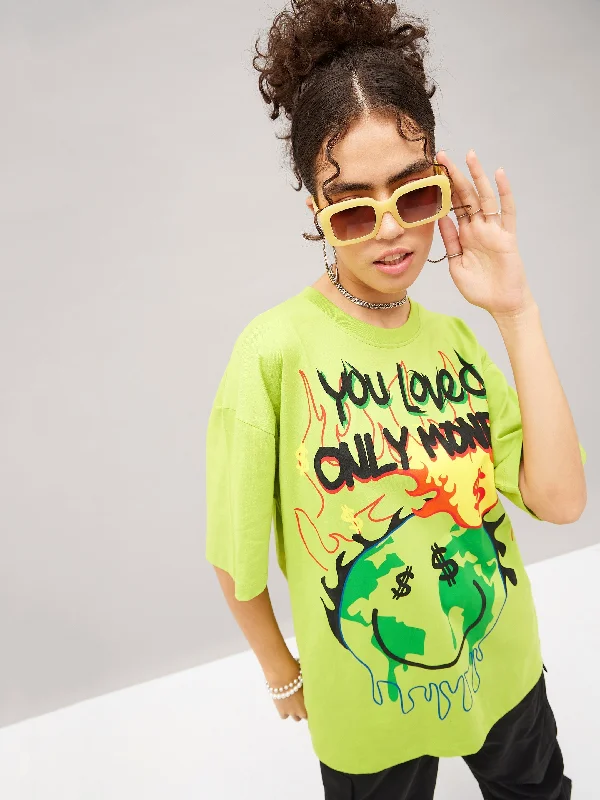 Lyush Women Green You Love Only Money Oversized T-shirt Spandex Blend Rayon Blend Denim Blend Lyush Women Green You Love Only Money Oversized T-shirt Spandex Blend Rayon Blend Denim Blend