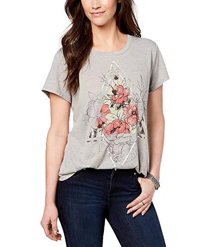Metallic Graphic T-Shirt Collared Crew Neck Turtle Neck
