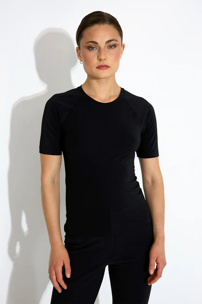 Work Rib Tee Black Print Jacquard Patchwork