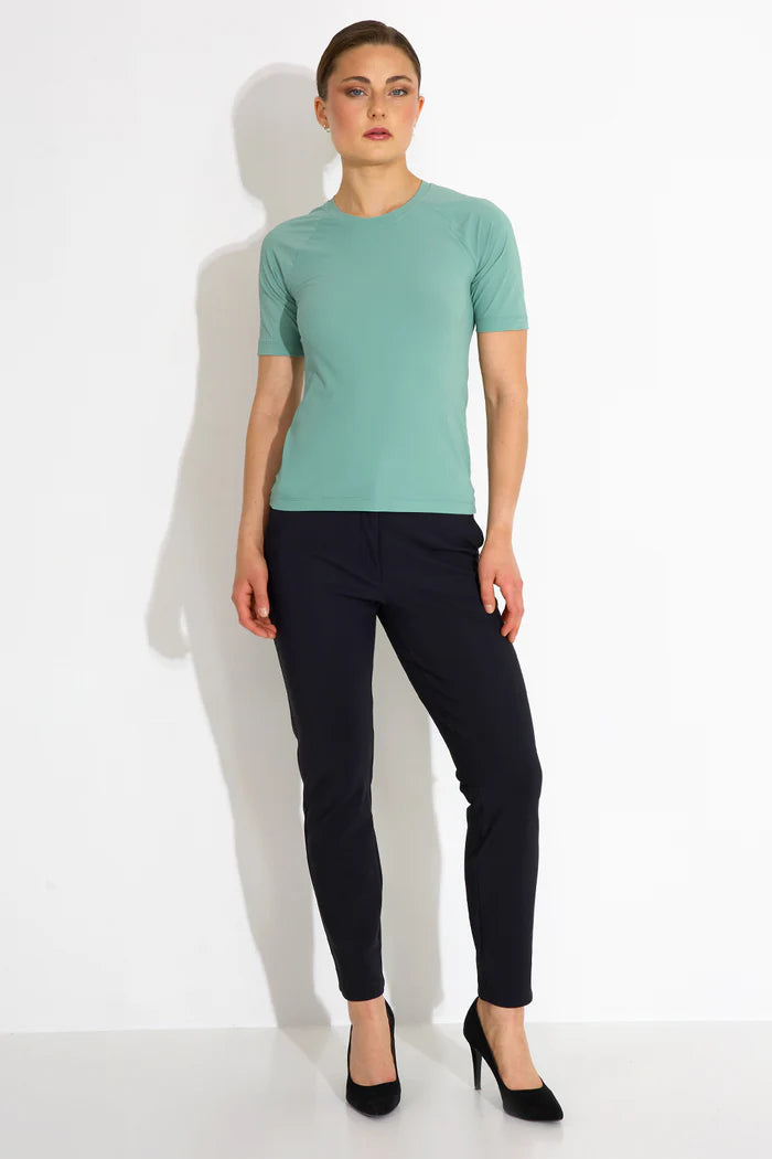 Work Rib Tee Green Mesh Canvas Denim