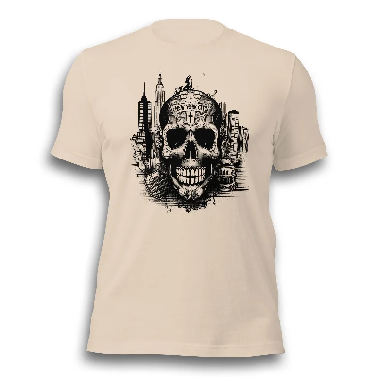 NEW YORK CITY SKULL TATTOO UNISEX T-SHIRT Spandex Blend Rayon Blend Denim Blend