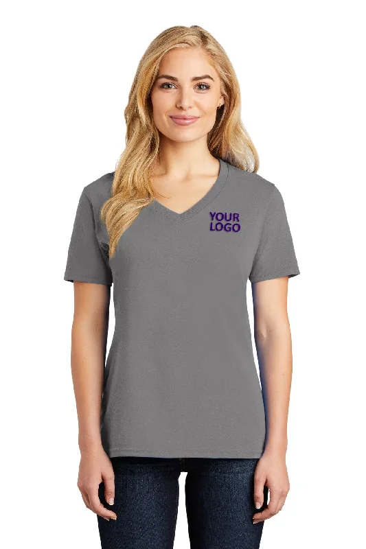 Port & Company Ladies Core Cotton Customized V-Neck Tee's, Medium Grey Print Jacquard Patchwork