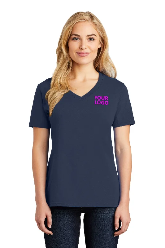 Port & Company Ladies Core Cotton Customized V-Neck Tee's, Navy Silk Blend Satin Velvet
