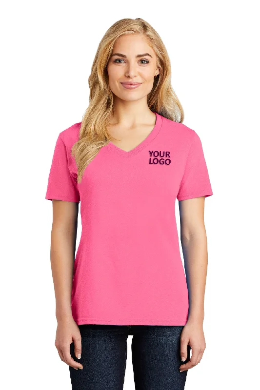 Port & Company Ladies Core Cotton Customized V-Neck Tee's, Neon Pink Rayon Velvet Corduroy