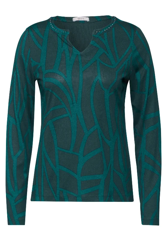 Print-Shirt mit Ziersteinen Graphic T-Shirt Round Neck Polyester