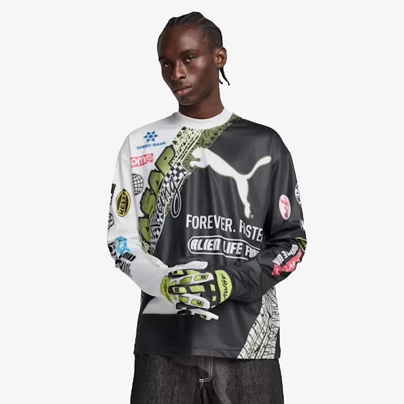 PUMA |X A$AP ROCKY TIRE LONG SLEEVE TEE WITH GLOVES { PUMA WHITE Polka Dot Checkered Tartan PUMA |X A$AP ROCKY TIRE LONG SLEEVE TEE WITH GLOVES { PUMA WHITE Polka Dot Checkered Tartan