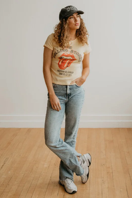 Rolling Stones 1975 Baby Tee Embroidered Appliqued Beaded