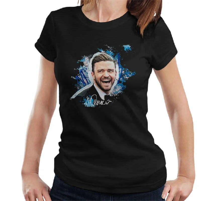 Sidney Maurer Original Portrait Of Justin Timberlake Women's T-Shirt Solid Print Embellished