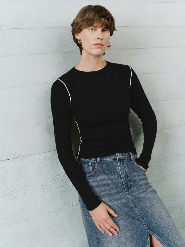 Skinny Knitted T-Shirts Denim Fabric Leather Fabric Suede Fabric