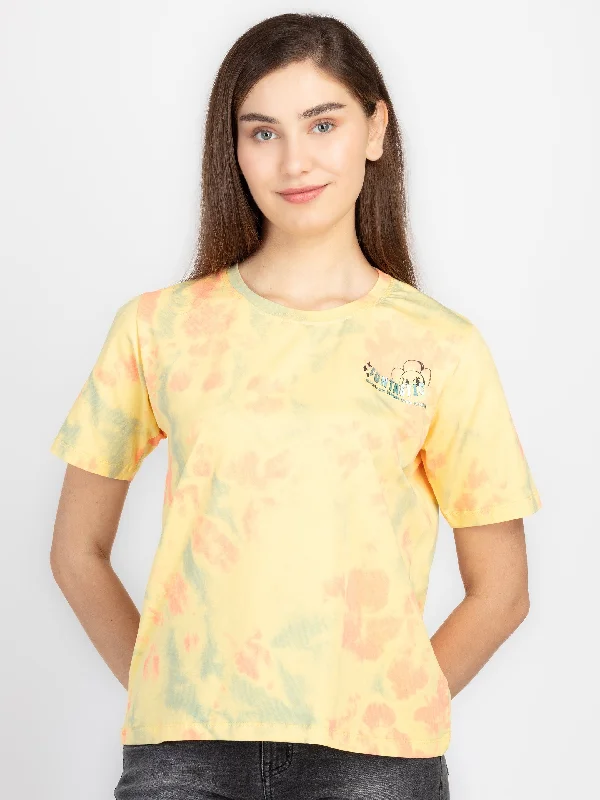Womens Front & Back Print Round Neck T-Shirt Print Jacquard Patchwork