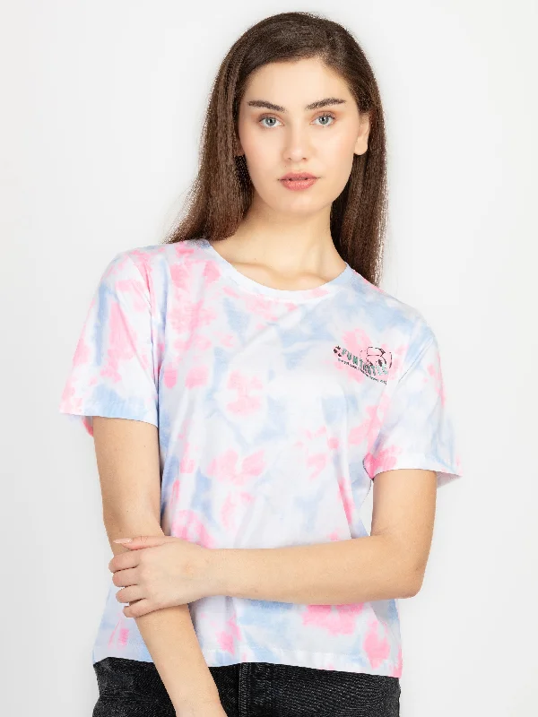 Womens Front & Back Print Round Neck T-Shirt Embroidered Appliqued Beaded