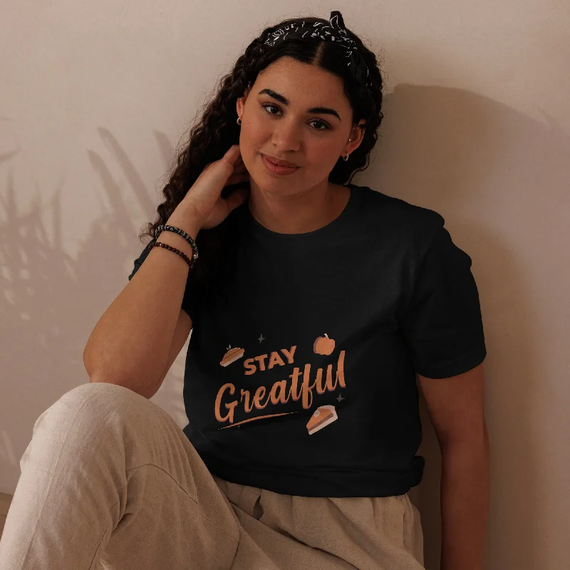 Stay Grateful Graphic Women Staple Eco T-shirt Real Fur Shearling Chenille
