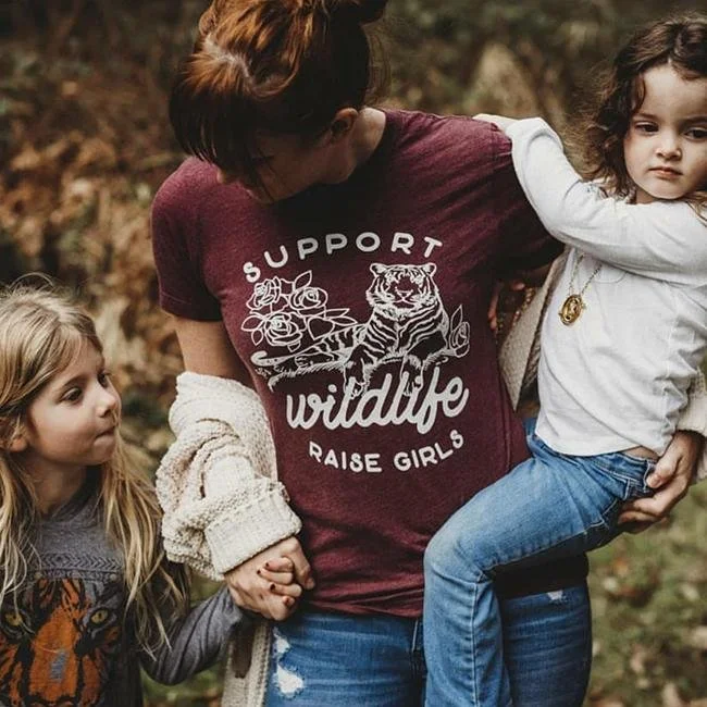 Support Wildlife Raise Girls Lightweight Tee Denim Fabric Leather Fabric Suede Fabric