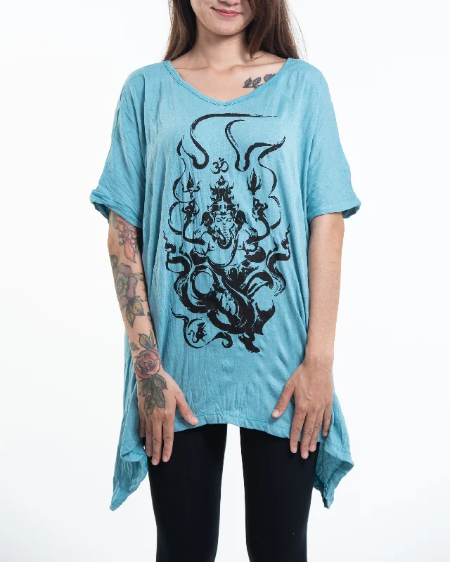 Sure Design Women's Ganesh Chakra Loose V Neck T-Shirt in Turquoise Thin T-Shirt Open Front Quick Dry Sure Design Women's Ganesh Chakra Loose V Neck T-Shirt in Turquoise Thin T-Shirt Open Front Quick Dry