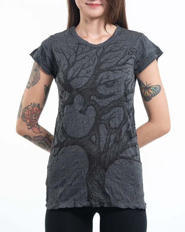 Sure Design Women's Om Tree T-Shirt Black Oversized T-Shirt Spandex breathable