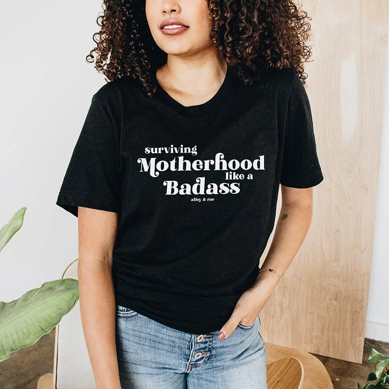 Surviving Motherhood Like A Badass Lightweight Tee Hooded Caped Shawl Collar