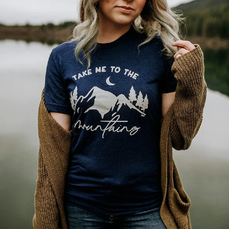 Take Me To The Mountains Lightweight Tee Notch Collar Peter Pan Collar Cowl Neck