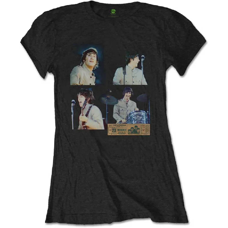 The Beatles Shea Stadium Shots Ladies T-Shirt Denim Fabric Leather Fabric Suede Fabric