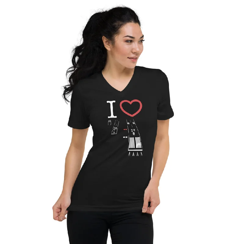 Torrance Airport Runways 29L / 29R - 11L / 11R - short-sleeve v-neck T-shirt (black) Lace Blend Ribbed Blend Corduroy Blend
