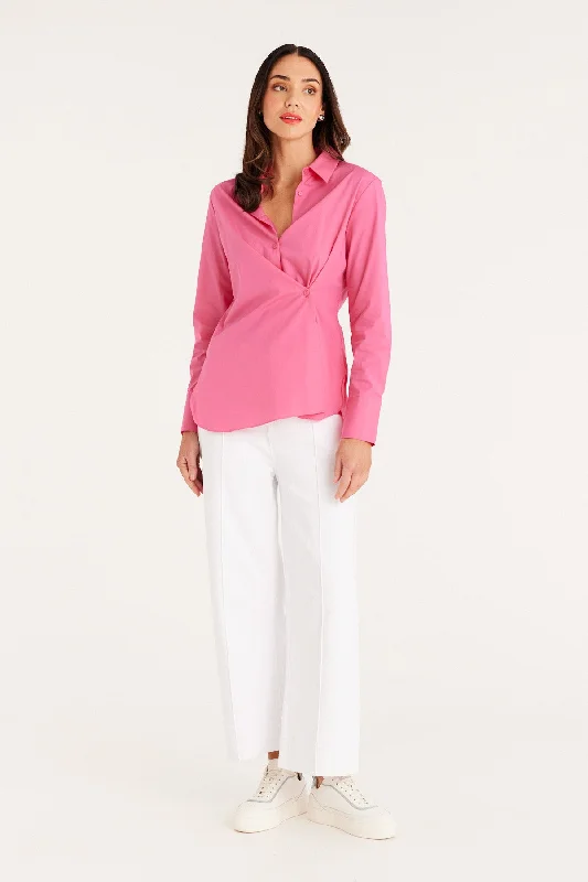 Tuck Shirt - Hot Pink Asymmetrical Pockets Print