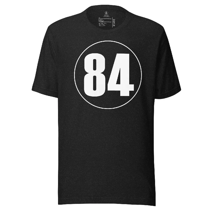 Unisex t-shirt: White on Black 84 Embroidered Appliqued Beaded