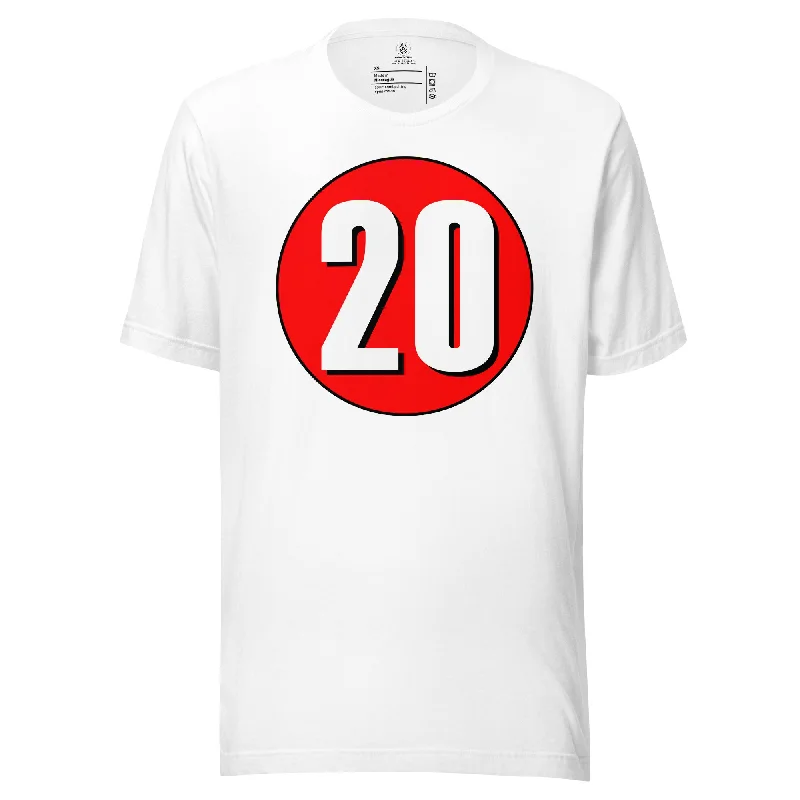Unisex t-shirt: White on Red 20 Solid Print Embellished
