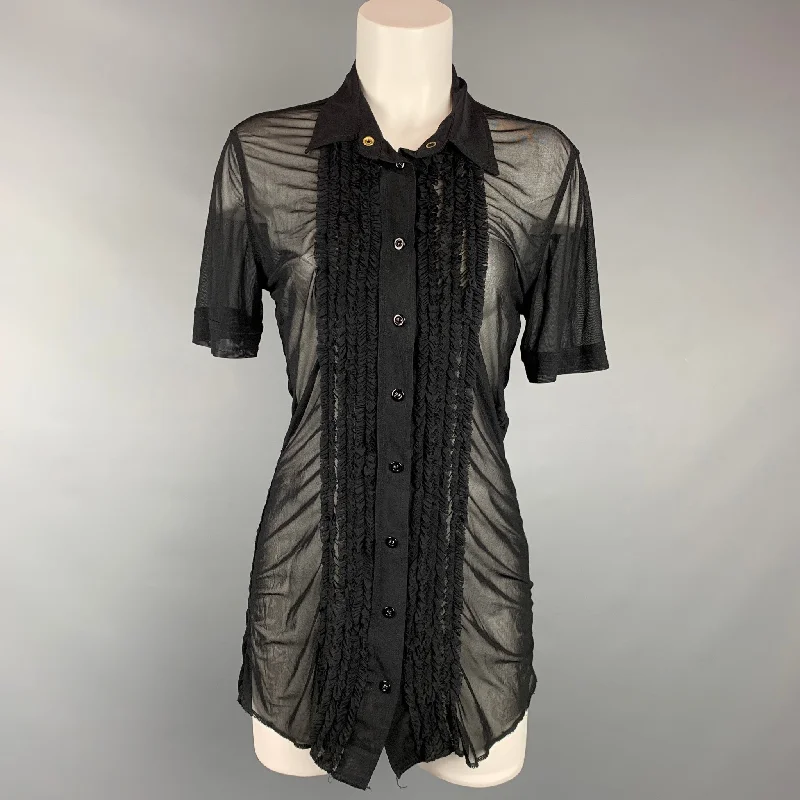 Vintage JEAN PAUL GAULTIER Size M Black Polyamide Shirt Welt Pockets Slit Pockets