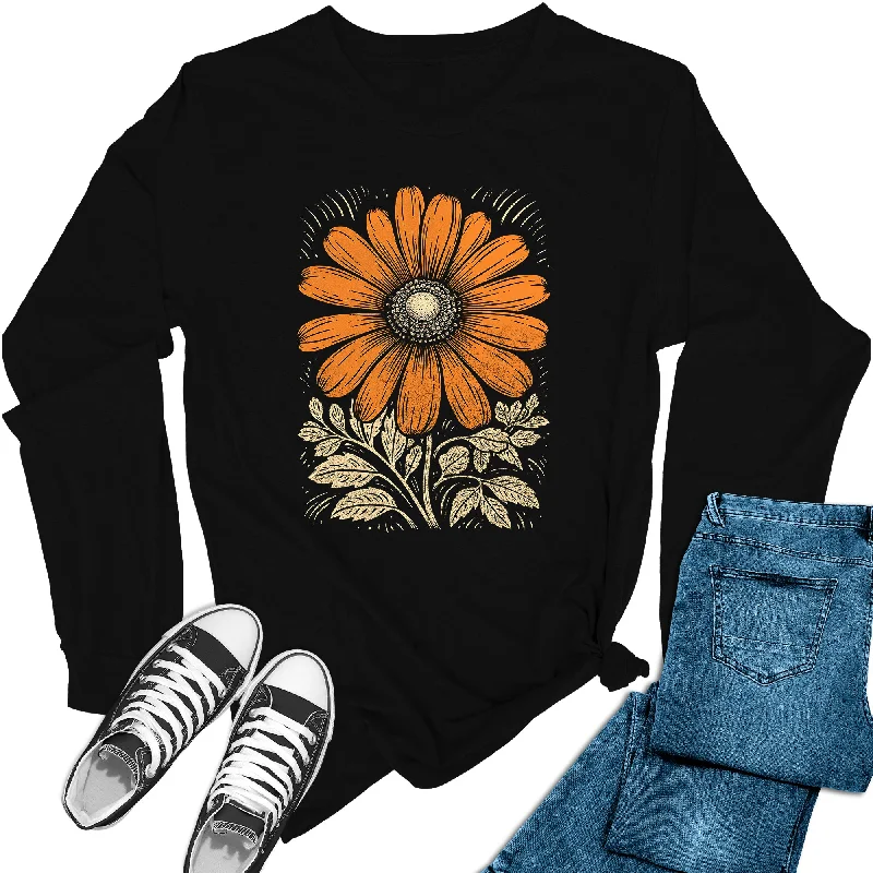 Women's Boho Flower Long Sleeve Graphic Tees Modern Contemporary Chic