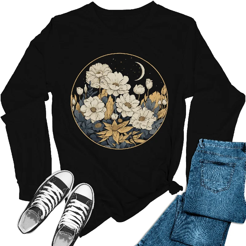 Women's Cottagecore Moon Flower Long Sleeve Graphic Tees Plaid T-Shirt Polka Dot Checkered Women's Cottagecore Moon Flower Long Sleeve Graphic Tees Plaid T-Shirt Polka Dot Checkered