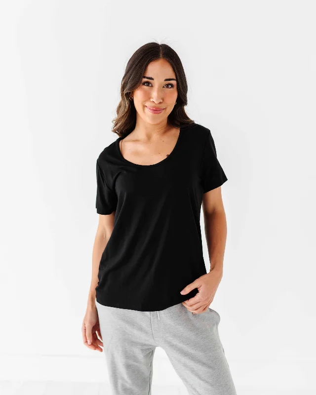 Women's Short Sleeve T-Shirt - Black Terry Blend Velvet Blend Canvas Blend