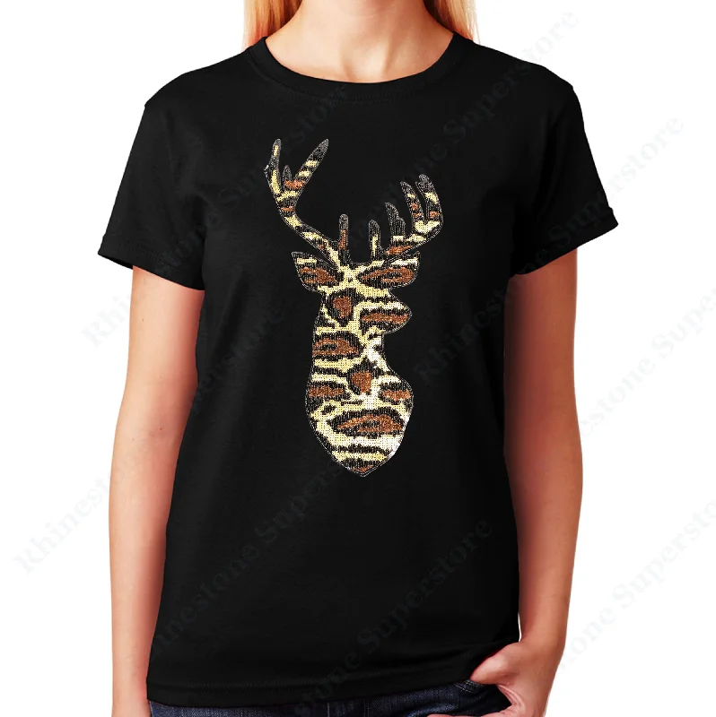 Women's / Unisex T-Shirt with Leopard Print Reindeer in Sequence Faux Fur Fabric Real Fur Fabric Shearling Fabric