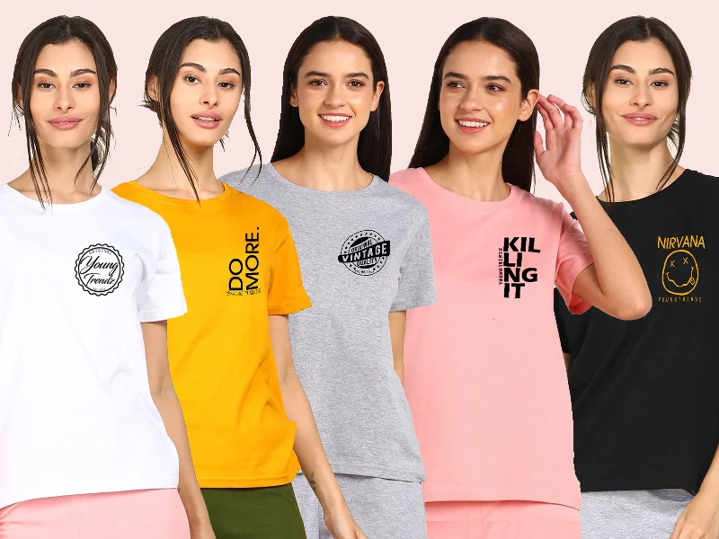Young Trendz Womens Regular Fit Combo Printed T Shirt Striped Floral Plaid
