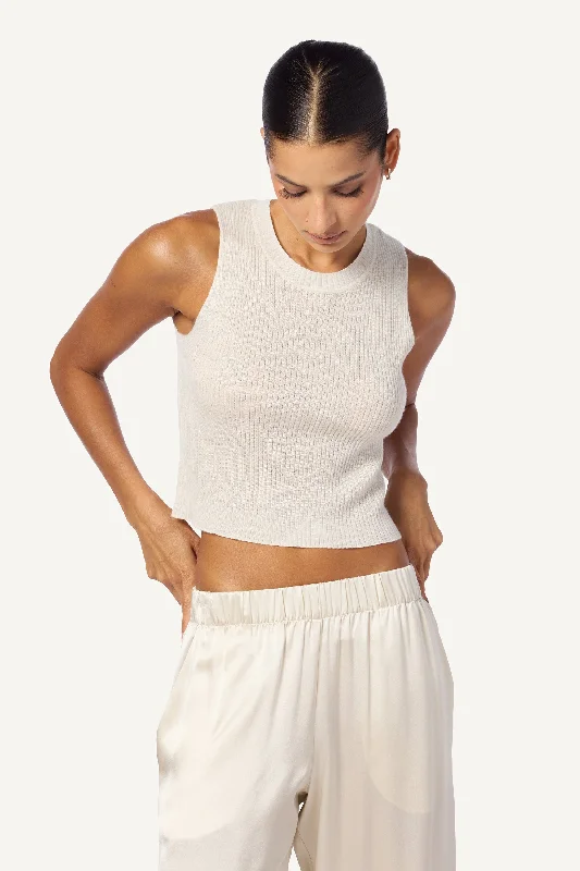 ANGIE CASHMERE SLEEVELESS RIB TANK | GARDENIA soft tank top