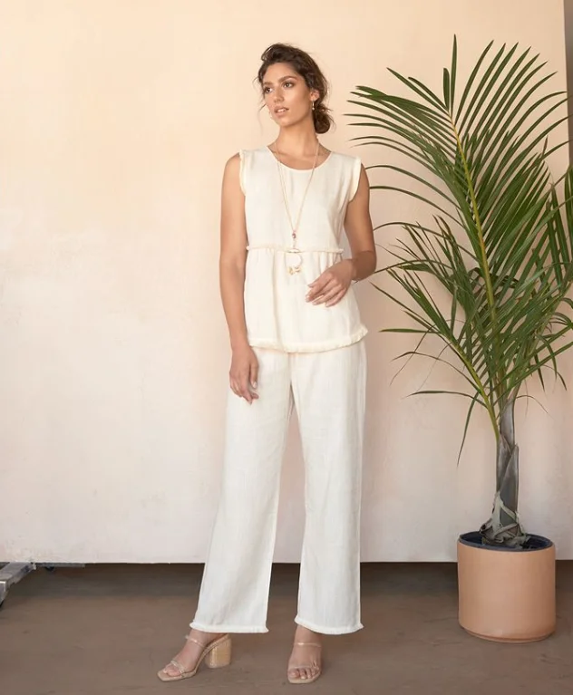 COCO & CARMEN RUNWAY LINEN FRINGE NATURAL TANK summer tank top