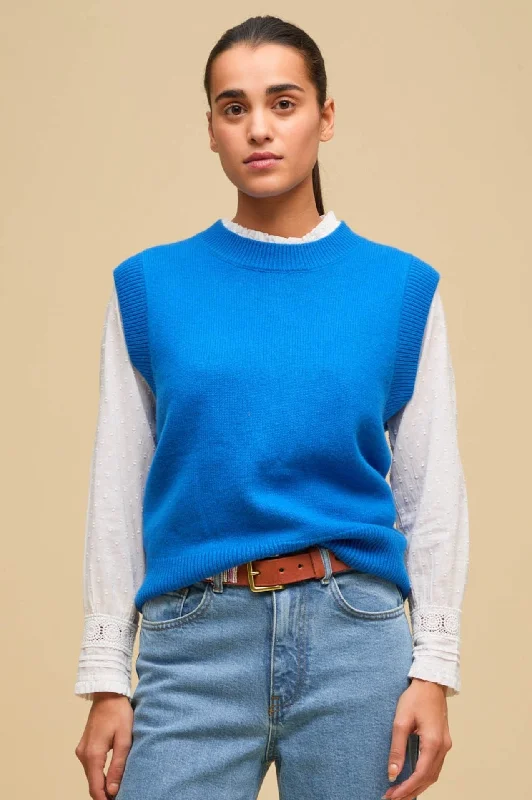 Merino Wool Knitted Short Tank | Blue sexy tank top