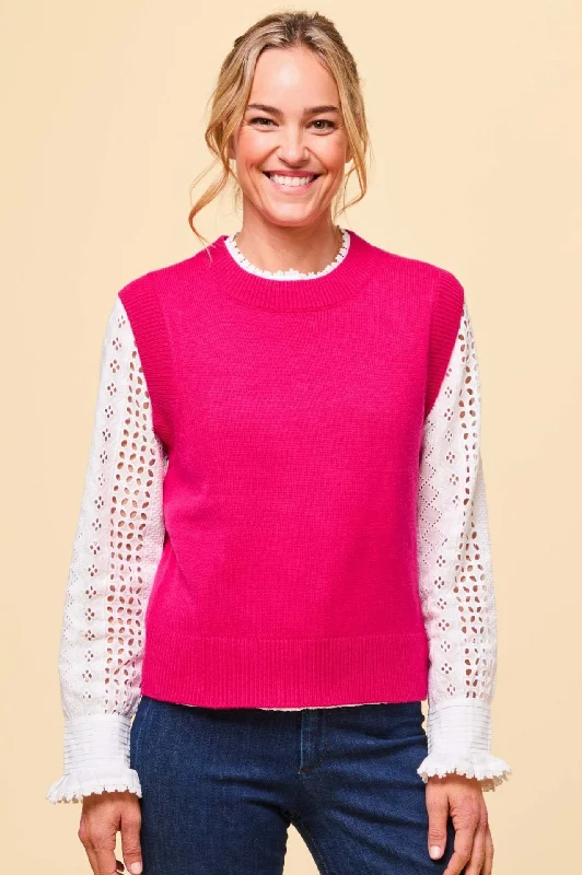 Merino Wool Knitted Short Tank | Bright Pink ribbed tank top