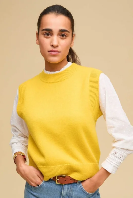 Merino Wool Knitted Short Tank | Yellow activewear tank top