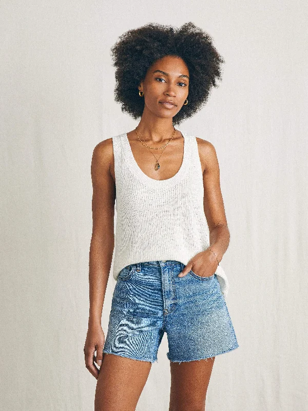 Miramar Linen Scoop Neck Tank - Egret cotton tank top