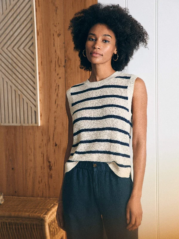 Miramar Linen Muscle Tank - Montauk Stripe graphic tank top