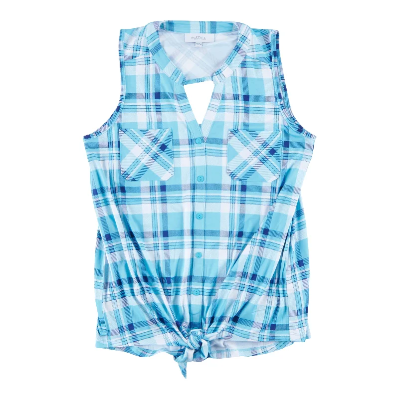 mySTYLE Women's Country Cool Tie Front Plaid Tank Top tie dye tank