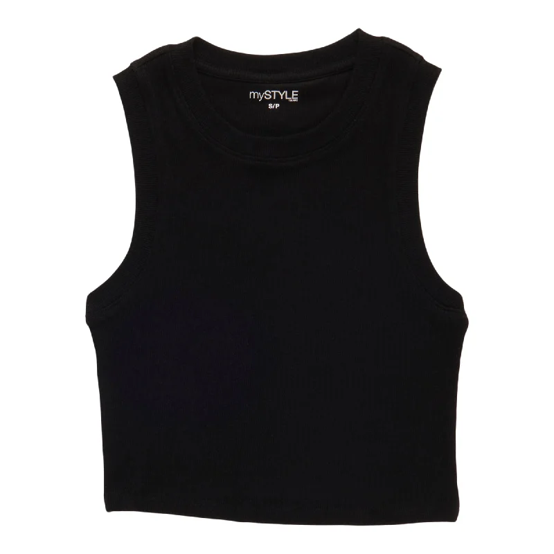 mySTYLE Women's Festival Fitted Ribbed Crop Tank Top peekaboo tank top