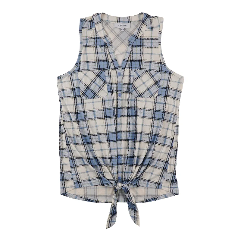 mySTYLE Women's Festival Plaid Tie-Front Tank Top adorable tank top