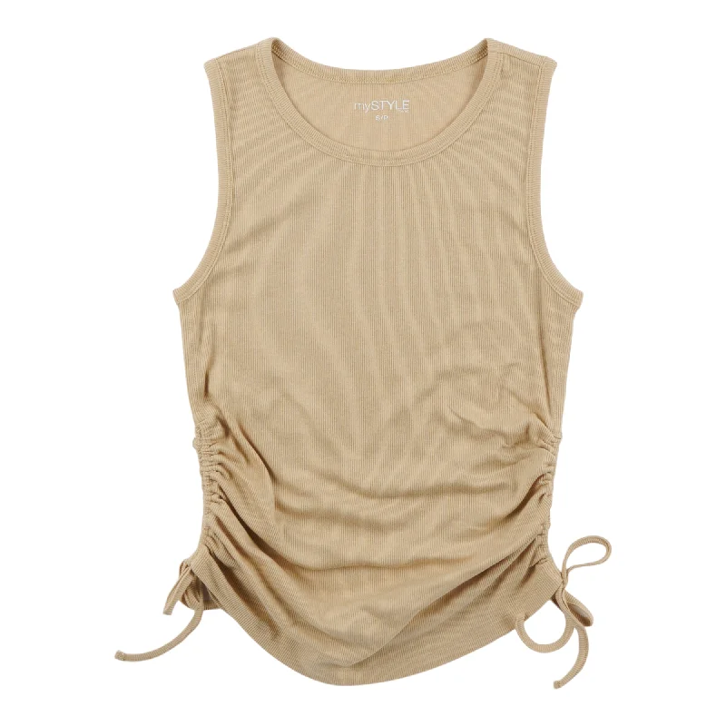 mySTYLE Women's Festival Ribbed Ruched Side Tank Top long tank top