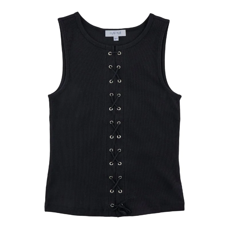 mySTYLE Women's Lace Up Ribbed Tank essential tank top