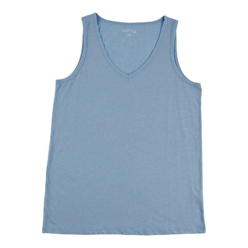 mySTYLE Women's Mykonos Ribbed V-Neck Tank Top baby blue tank