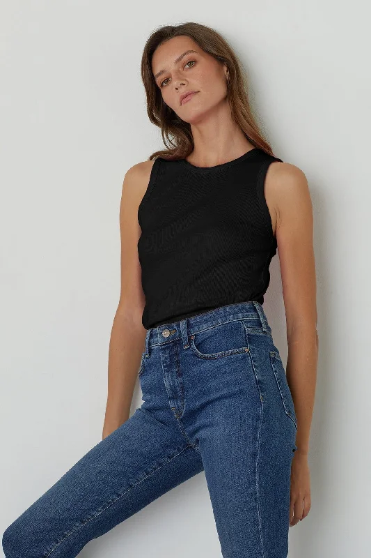 Velvet by Graham & Spencer Maxie Cotton Ribbed Tank | Black trendy tank top