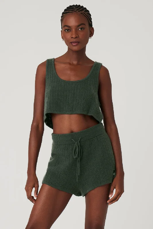 Cashmere Plush Waffle Cropped Tank - Dark Cactus bright tank top