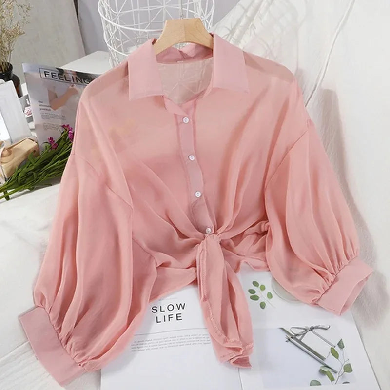 Women's Chiffon Tank Shirt Fashion Designer Half Long-Sleeve Tops (Plus Size) striped tank top