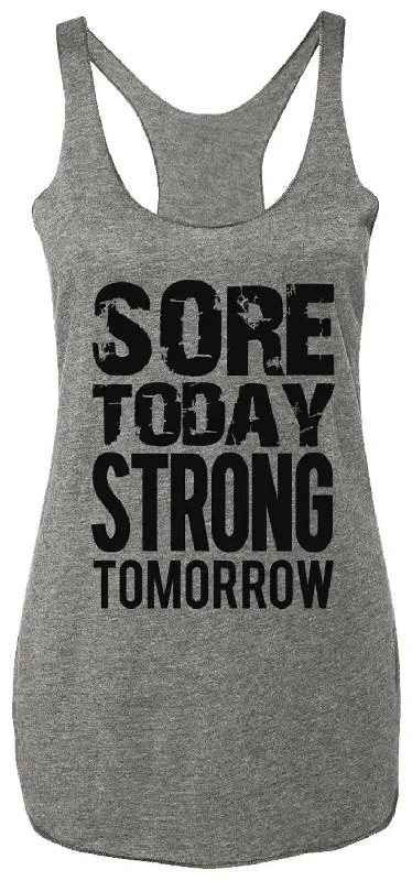 Sore Today STRONG Tomorrow Workout Tank Top Gray with Black playful tank top