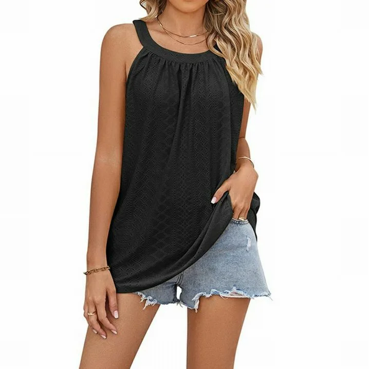Black Soft Eyelet Pattern Woman's Tank sage tank top